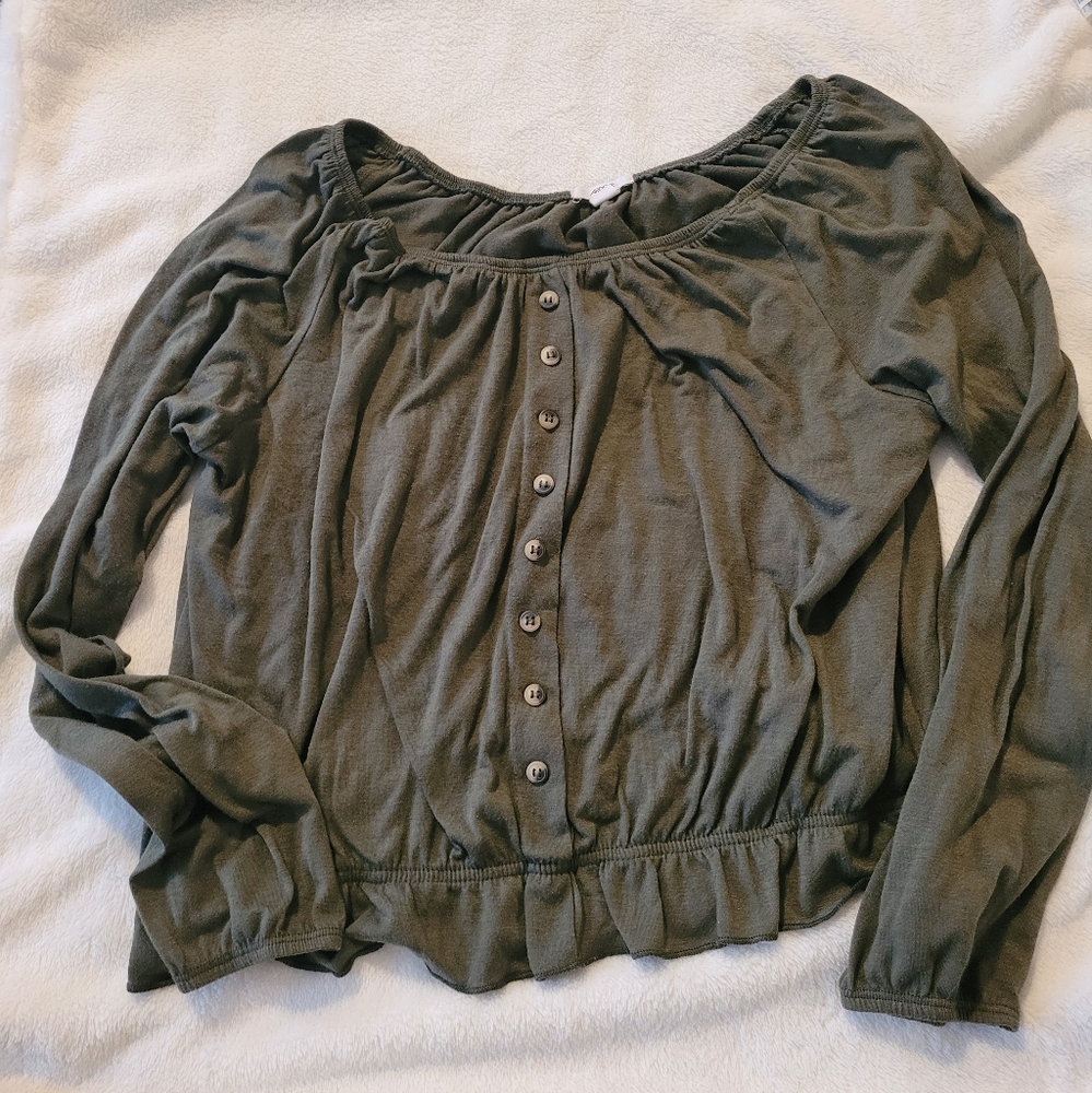 Ardene Faux Button Ruffle Top - Size Large